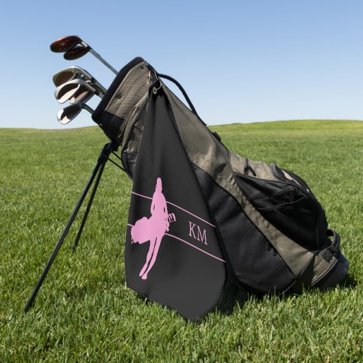 ピンクシルエットウーマンゴルファー(バッグモノグラム) ゴルフタオル (グリーン)