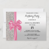 ピンクシルクボウシルバーシーキンズ18誕生日 招待状 (正面)