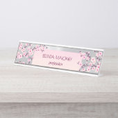 ピンクシルバーさくらんぼブロッサム デスクネームプレート (正面)