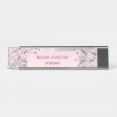 ピンクシルバーさくらんぼブロッサム デスクネームプレート (正面)