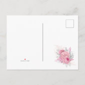 ピンクシルバーとホワイトフローラ結婚式の日付を保存 案内ポストカード (裏面)