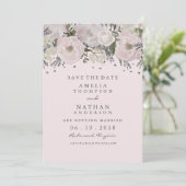 ピンクシルバーのお花のデザインが可愛い結婚式の延期案内状 セーブザデート (スタンド正面)
