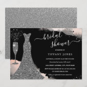 ピンクシルバーのウェディングドレス 輝く ブライダルシャワー 招待状 (正面/裏面)
