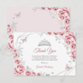 ピンクシルバーの花のキンセアニエラ サンキューカード (正面/裏面)