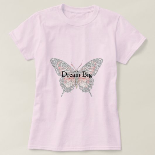 ピンクシルバーの蝶のオーダーメイド Tシャツ (デザイン正面)