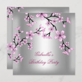 ピンクシルバーアジアフローラ誕生会 招待状 (正面/裏面)