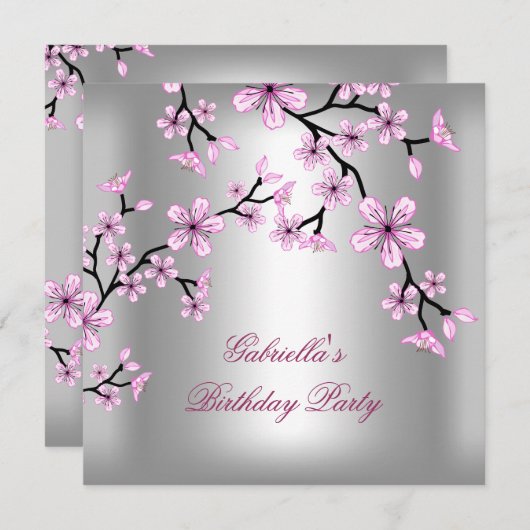 ピンクシルバーアジアフローラ誕生会 招待状 (正面/裏面)