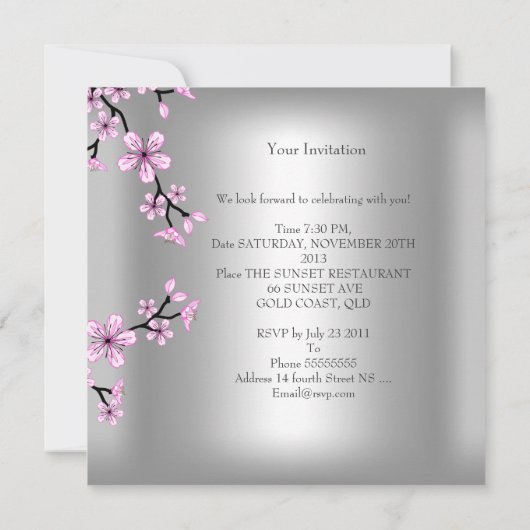 ピンクシルバーアジアフローラ誕生会 招待状 (裏面)