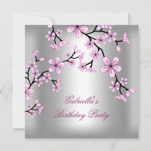 ピンクシルバーアジアフローラ誕生会 招待状 (正面)