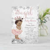 ピンクシルバーアフリカ系アメリカ人プリンセスベビーシャワー 招待状 (スタンド正面)