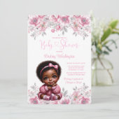 ピンクシルバーアフロガールセーター赤ちゃんシャワー 招待状 (スタンド正面)