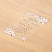 ピンクシルバーア澄んクリルフローラキンセアニェラ アクリル招待状 (レイダウン)