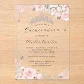 ピンクシルバーア澄んクリルフローラキンセアニェラ アクリル招待状 (正面)