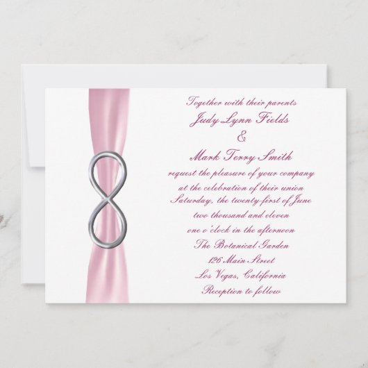 ピンクシルバーインフィニティ結婚式招待状 招待状 (正面)