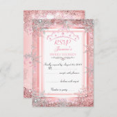 ピンクシルバーウィンターワンダーランドスウィート16パーティーRSVP 招待状 (正面/裏面)