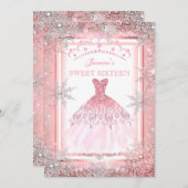 ピンクシルバーウィンターワンダーランドスウィート16誕生日 招待状 (正面/裏面)