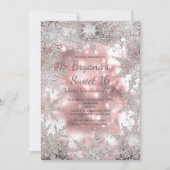 ピンクシルバーウィンターワンダーランドスノーフレーク招待状 招待状 (正面)