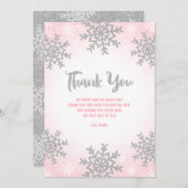 ピンクシルバーウィンターワンダーランド誕生日 サンキューカード (正面/裏面)