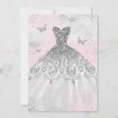 ピンクシルバーウォーターカラーバタフライドレスキンセアニェラ 招待状 (裏面)