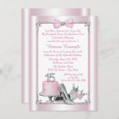 ピンクシルバーキンセアニェラ15誕生日招待状 招待状 (正面/裏面)