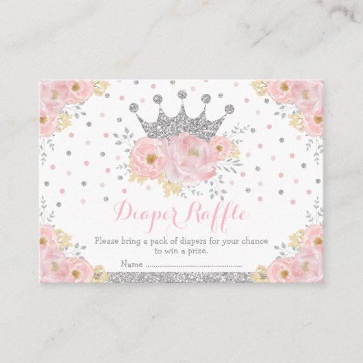 ピンクシルバークラウンプリンセスベビーガールおむつラッフル エンクロージャーカード (正面)