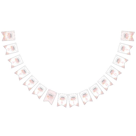 ピンクシルバーク王室のラウンプリンセスハッピーバースデー バンティングフラッグ (全)