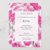 ピンクシルバーグラムサークル誕生日 招待状 (正面/裏面)