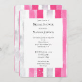 ピンクシルバーグラムストライプブライダルシャワー 招待状 (正面/裏面)