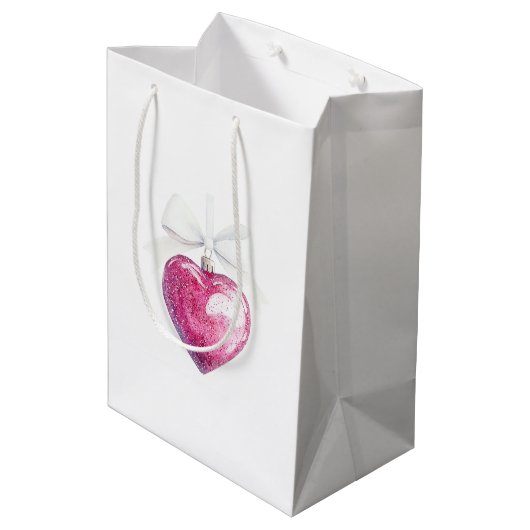 ピンクシルバーグラムハートオーナメントクリスマス ミディアムペーパーバッグ (裏面アングル)