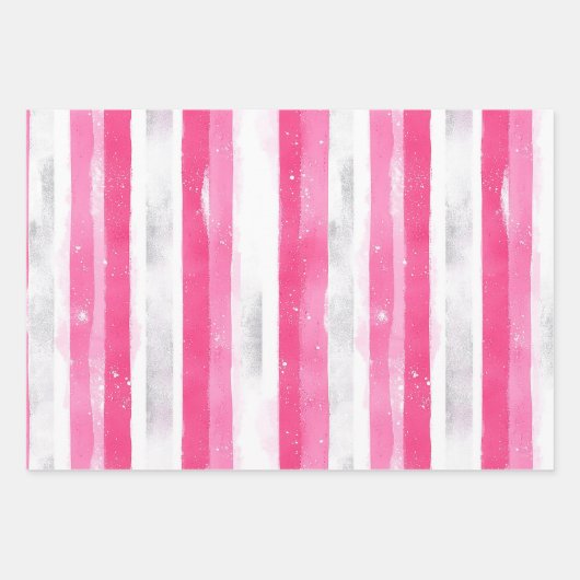 ピンクシルバーグラム抽象芸術ストライプ誕生日 ラッピングペーパーシート (正面3)