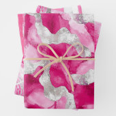 ピンクシルバーグラム抽象芸術ストライプ誕生日 ラッピングペーパーシート (インサイチュ)