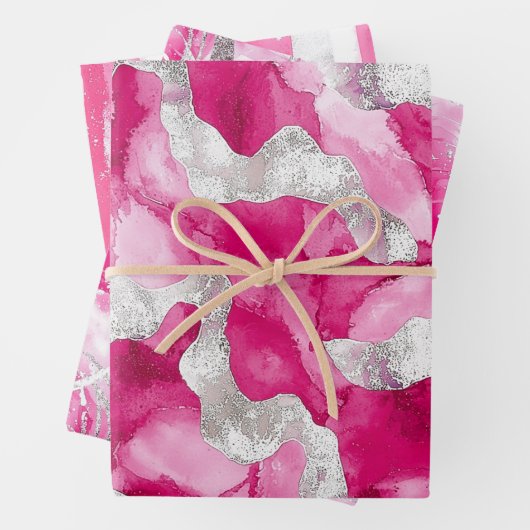 ピンクシルバーグラム抽象芸術ストライプ誕生日 ラッピングペーパーシート (インサイチュ)