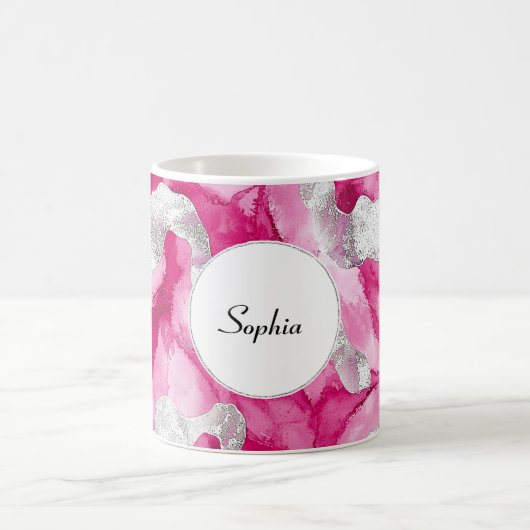 ピンクシルバーグラム抽象芸術 コーヒーマグカップ (中央)