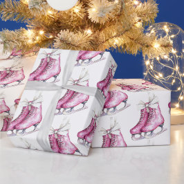 ピンクシルバーグラームアイススケートのクリスマス ラッピングペーパー