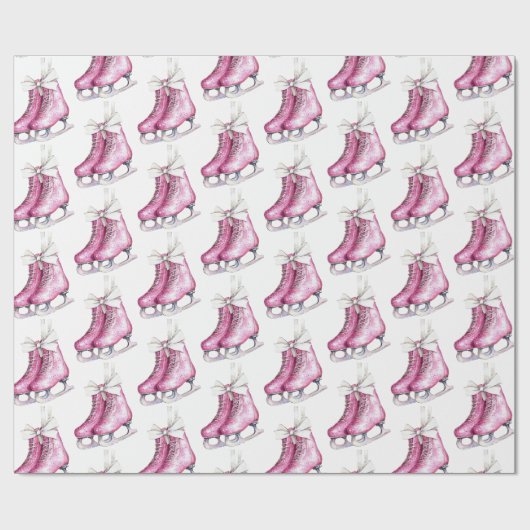 ピンクシルバーグラームアイススケートのクリスマス ラッピングペーパー (フラット)