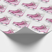 ピンクシルバーグラームアイススケートのクリスマス ラッピングペーパー (角)