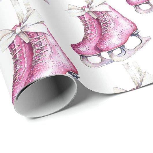 ピンクシルバーグラームアイススケートのクリスマス ラッピングペーパー (ロールコーナー)