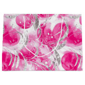 ピンクシルバーグリッターアブストラクトサークル誕生日 ラージペーパーバッグ (正面)