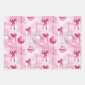 ピンクシルバーグリッタークリスマスツリーフラワーオーナメント ラッピングペーパーシート (正面3)