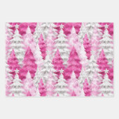 ピンクシルバーグリッタークリスマスツリーフラワーオーナメント ラッピングペーパーシート (正面2)