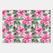 ピンクシルバーグリッタークリスマスツリーフラワーオーナメント ラッピングペーパーシート (正面)