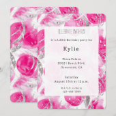 ピンクシルバーグリッターサークル誕生日 招待状 (正面/裏面)