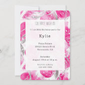 ピンクシルバーグリッターサークル誕生日 招待状 (正面)