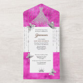 ピンクシルバーグリッターシークインドレス光沢のあるガウンの女の子 オールインワン招待状 (内側)