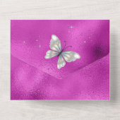 ピンクシルバーグリッターシークインドレス光沢のあるガウンの女の子 オールインワン招待状 (裏面)