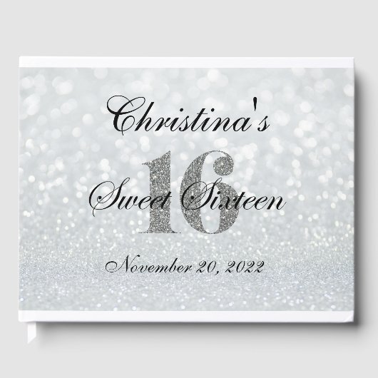 ピンクシルバーグリッタースウィート16カスタムゲストブック ゲストブック (正面)