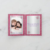 ピンクシルバーグリッタースノーフレークフォトクリスマスカード シーズンカード (内部)