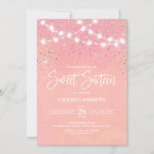 ピンクシルバーグリッタースパークルズライトスウィート16 招待状 (正面)