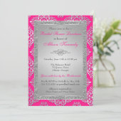 ピンクシルバーグリッターダマスクブライダルシャワー招待状 招待状 (スタンド正面)