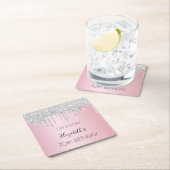 ピンクシルバーグリッタードリップスネーム誕生日 スクエアペーパーコースター (インサイチュ)